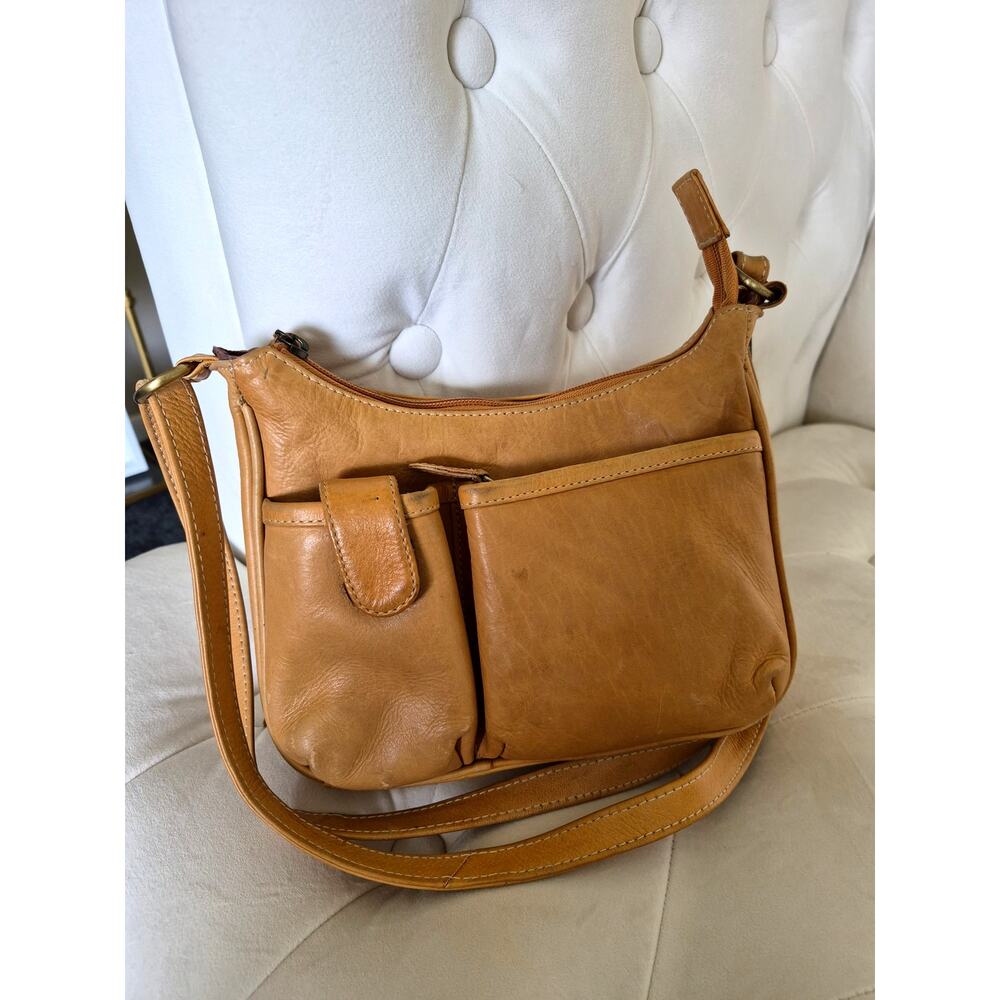 Vintage Chaos Leather Collection Tan Purse Bag with Pockets